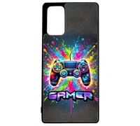 FunKaz Coque pour Samsung Galaxy Note 20 - Gamer Manette de Jeu Fond Multicolore - Coque Noire TPU