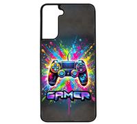 FunKaz Coque pour Samsung Galaxy S21Plus / S30 - Gamer Manette de Jeu Fond Multicolore - Coque Noire TPU