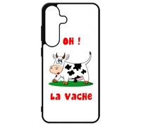FunKaz Coque pour Samsung Galaxy S25 - Oh la Vache - Humour - Coque Noire TPU