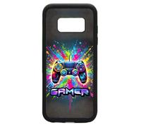 FunKaz Coque pour Samsung Galaxy S8 - Gamer Manette de Jeu Fond Multicolore - Coque Noire TPU