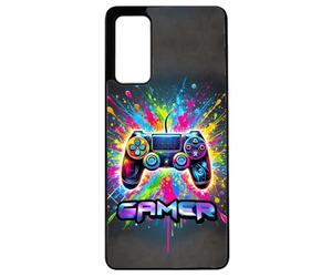 FunKaz Coque pour Samsung S20 FE - Gamer Manette de Jeu Fond Multicolore - Coque Noire TPU