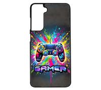 FunKaz Coque pour Samsung S21 FE - Gamer Manette de Jeu Fond Multicolore - Coque Noire TPU