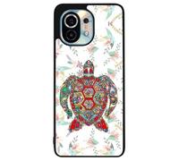 FunKaz Coque pour Xiaomi Mi 11 Lite - Mi 11 Lite 5G - Tortue Art Floral, décor Fleuri - Coque Noire TPU