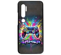FunKaz Coque pour Xiaomi Mi Note 10 - Gamer Manette de Jeu Fond Multicolore - Coque Noire TPU