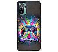 FunKaz Coque pour Xiaomi Poco M3 Pro - Gamer Manette de Jeu Fond Multicolore - Coque Noire TPU