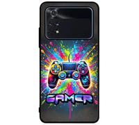 FunKaz Coque pour Xiaomi Poco M4 Pro (4G) - Gamer Manette de Jeu Fond Multicolore - Coque Noire TPU
