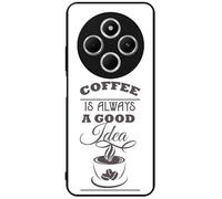FunKaz Coque pour Xiaomi Poco M7 5G - Coffee is Always a Good Idea - Fond Blanc - Coque Noire TPU