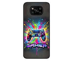 FunKaz Coque pour Xiaomi Poco X3 & Poco X3 Pro - Gamer Manette de Jeu Fond Multicolore - Coque Noire TPU