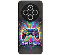 FunKaz Coque pour Xiaomi Redmi A3 Pro - Gamer Manette de Jeu Fond Multicolore - Coque Noire TPU