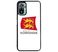 FunKaz Coque pour Xiaomi Redmi Note 10 5G et 10T 5G - Logo Normandie - Écusson Normandie - 2 léopards - Coque Noire TPU (Compatible Induction)