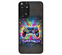 FunKaz Coque pour Xiaomi Redmi Note 11 (4G) et Note 11S (4G) - Gamer Manette de Jeu Fond Multicolore - Coque Noire TPU
