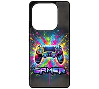 FunKaz Coque pour Xiaomi Redmi Note 14 (5G) - Gamer Manette de Jeu Fond Multicolore - Coque Noire TPU