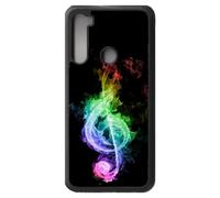 FunKaz Coque pour Xiaomi Redmi Note 8 et Note 8 2021 e Sol enflammée - solfège Musique - Coque Noire TPU