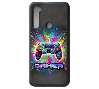 FunKaz Coque pour Xiaomi Redmi Note 8 et Note 8 2021 - Gamer Manette de Jeu Fond Multicolore - Coque Noire TPU