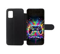 FunKaz Etui Cuir pour Samsung Galaxy A51-4G - Gamer Manette de Jeu Fond Multicolore - Housse Fermeture magnétique