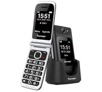 Funker C250 Comfort Power 4G - Téléphone portable 4G VoLTE à clapet pour seniors, base de charge, clavier à contraste élevé, bouton SOS, facile à utiliser, 3 mémoires directes, batterie 1450 mAh, noir
