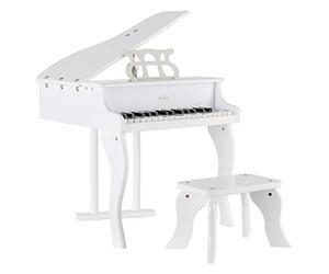 FunKey MGP-30 WH Mini Piano Jouet Blanc, 30 Touches, Assemblage Facile | Métallophone au design de piano à queue, Avec couvercle et siège relevables, Inclut un pupitre (env. 21 x 10 cm), 5 x 50 cm