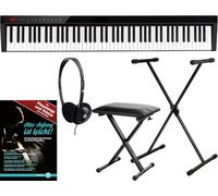 FunKey SP-588 Easy-Piano - Clavier 88 touches standard, sensibilité tactile, batterie 2200 mAh, Bluetooth. Set complet : support, tabouret, méthode, casque, sac, pédale sustain - Noir.