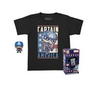 Funko Pocket Pop! & Tee: Marvel - Captain America - pour Les Enfants - Large - (L) - T-Shirt - Vêtements avec Mini-Figurine en Vinyle à Collectionner - Idée de Cadeau pour Les Adultes