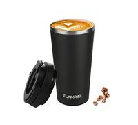 Funkrin Tasse à café isotherme avec revêtement en céramique - Tasse à café glacé de 473 ml avec couvercle à rabat et poignée - Tasse de voyage étanche sous vide à double paroi pour bureau, école, fête