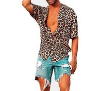 Funky Chemise hawaïenne à manches longues pour homme - Chemise colorée à manches longues - Motif imprimé léopard - Chemise décontractée - Coupe ajustée, A Léopard., L
