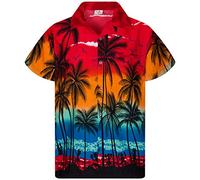 Funky Chemise Hawaienne Kids Garçons, Manche Courte, Print Beach, Rouge, 6