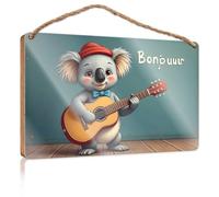Funky Home Decor Koala Serenades : A Musical Adventure In Paris Panneau en bois à suspendre Panneau rustique pour salle de bain (23 x 35 cm)