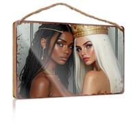 Funky Home Decor Panneau rustique en bois à suspendre Deux reines : A Tale Of Diverse Royalty Panneau de salle de bain (15 x 28 cm)