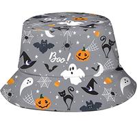 Funky Seau Chapeau Crâne d'halloween Fantôme Boo Noir Chapeaux de Soleil de Plage Pliable Beach Sun Hat pour activités Été Hommes
