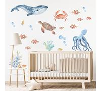 Funlife 110×109CM aquarelle stickers muraux enfants, ocean animal sticker mural enfant, Bébé Pépinière D'enfant Décoration Murale De La Maison, animaux marins 1