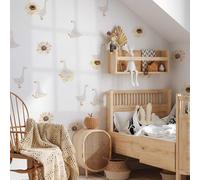Funlife 40pcs stickers muraux enfants, Marguerites aquarelles et oie mignonne decoration chambre bebe, stickers chambre enfant Décoration murale maternelle Convient pour le salon la chambre à coucher