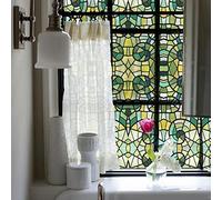 funlife Autocollant original dessiné à la main imitation vitrail pour fenêtre, autocollant statique double face, 75 x 300 cm, mosaïque de verre vert
