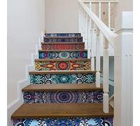 Funlife Contremarche escalier Autocollant Stickers carrelage imperméable Motif Auto-Adheisve (Style Mandala, 100cmX18cm-14Pcs)