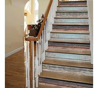 Funlife Contremarche Escalier Faux Bois Rétro Patiné Autocollant Stickers Carrelage Imperméable d’escalier Murales Motif Auto-Adheisve Peler et coller Décoration intérieure 100x18cmx14pcs