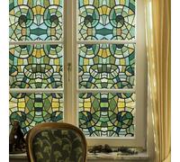 funlife Film original dessiné à la main pour vitrail - Autocollant statique simple face pour fenêtre - Décoration de fenêtre en verre non adhésif pour porte en verre - Mosaïque en verre vert - 43 x