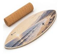 FunLife Planche d'équilibre Surf avec roulettes - Planche d'équilibre 150 | Planche d'équilibre en bois de bouleau avec rouleau en liège - 80 × 30 cm, jusqu'à 150 kg, pour équilibre, core