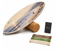 FunLife Planche d'équilibre Surf avec roulettes - Planche d'équilibre 150 | Planche d'équilibre en bois de bouleau avec rouleau en liège - 80 × 30 cm, jusqu'à 150 kg, pour équilibre, core
