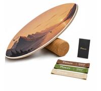 FunLife Planche d'équilibre Surf avec roulettes - Planche d'équilibre 150 | Planche d'équilibre en bois de bouleau avec rouleau en liège - 80 × 30 cm, jusqu'à 150 kg, pour équilibre, core