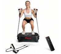 Funlife Plaque vibrante 120 kg, 180 niveaux, 5 programmes et manuel, Bluetooth et haut-parleur, plaque de fitness avec cordes d'entraînement pour l'entraînement de tout le corps