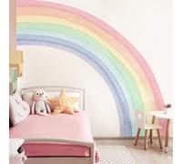Funlife tissu pele et coller grand arc-en-ciel mural autocollants pour filles precutant pastel a moitie aquarelle autocollants muraux arc-en-ciel