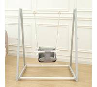 FUNLIO Balançoire en Bois Pliable pour Les Enfants de 6 à 36 Mois. Fabriquée en pin Durable, Portable avec 4 Sacs de Sable et des Sangles d'extension. Utilisation intérieure/extérieure - Gris