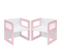FUNLIO Chaise de sevrage Montessori réglable en Hauteur pour Les Enfants de 1 à 3 Ans, Chaise en Bois Massif de qualité, pour Manger/Lire/Jouer, mobilier Montessori certifié CPC - Rose（2pcs）