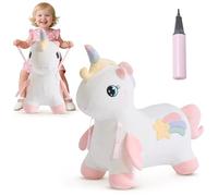 FUNLIO Cheval à Bascule Licorne, Animal Gonflable Arc-en-Ciel pour Enfants de 18 Mois à 5 Ans, Licorne Cavalière, Housse Amovible et Lavable, Cadeau Unique, Certifications CPC et CE