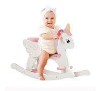 FUNLIO Cheval a Bascule Licorne en Bois pour Bébé de 6 Mois à 3 Ans, Cheval à Bascule Mignon avec Ceinture de Sécurité et Dossier, Facile à Assembler, Animal a Basculer pour Bebe, Certifié CE- Rose