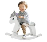 FUNLIO Cheval à Bascule Pony en Bois 1-3 Ans, Jouet à Bascule pour Enfant Facile à Assembler, Charmant Cheval à Bascule pour bébé avec siège et Dossier Longs, certifié CPC et CE - Gris
