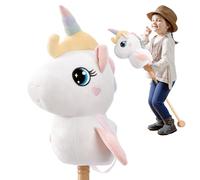 FUNLIO Cheval Bâton Interactif pour Enfants dès 3 Ans, Hobby Horse avec Sons Réalistes (Hennissement & Galop), Roues en Bois, Tête en Peluche Douce, Jouet Créatif pour Hobby Horsing - Blanc