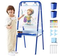 FUNLIO Chevalet Extérieur Pliable pour Enfants 3+, à Deux Faces avec 2 Tableaux en Acrylique & 21 Accessoires, Imperméable, Résistant au Soleil, Portatif & Stable - Bleu