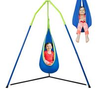 FUNLIO Ensemble de Hamacs 2-en-1 avec Support, Cadre Métallique Triangulaire avec Hamac Ouvert et Hamac Fermé, Support en Acier Robuste Jusqu’à 90 kg, Réglable en Hauteur, pour Intérieur et Extérieur