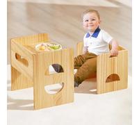 FUNLIO Ensemble Table et Chaise Montessori à Hauteur réglable pour 1-3 Ans, Ensemble Table et Chaise en Bois Massif, pour bébé pour Lire/Manger/Jouer - Naturel