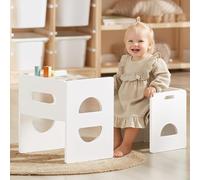 FUNLIO Ensemble Table et Chaise Montessori à Hauteur réglable pour 1-3 Ans, Ensemble Table et Chaise en Bois Massif, pour bébé pour Lire/Manger/Jouer - Blanc